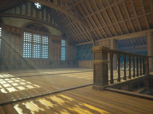 Biblioteca da Casa Medieval - design de interiores e exteriores Low-poly Modelo 3D