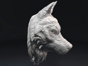 オオカミの頭の彫刻 3Dプリントモデル