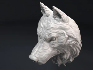 オオカミの頭の彫刻 3Dプリントモデル