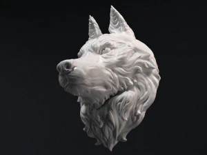 オオカミの頭の彫刻 3Dプリントモデル