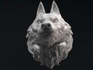 オオカミの頭の彫刻 3Dプリントモデル