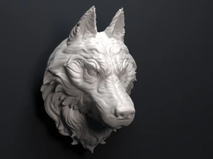 オオカミの頭の彫刻 3Dプリントモデル