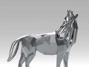 Model patung serigala melolong geometris 3d Model Cetak 3D