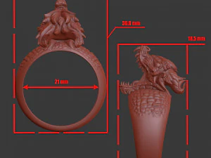 ring with a small aggressive dragon 3d print model 3D Print Model