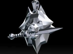 grinsender Wolfskopf mit Messeranhänger 3D-Druckmodell 3D Druckmodell