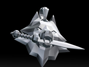 grinning wolf head with knife pendant 3d print model Modelo de impresión 3D