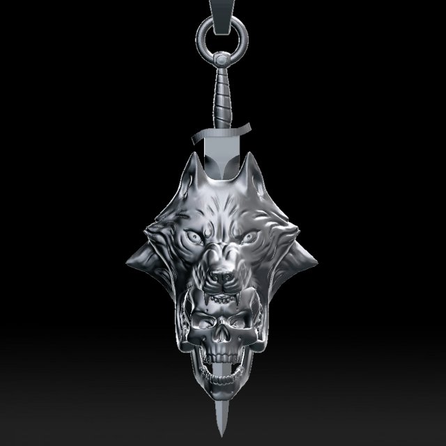 wolf head with human skull pendant Model do druku 3D .c4d .max .obj .3ds .fbx .stl .blend 
