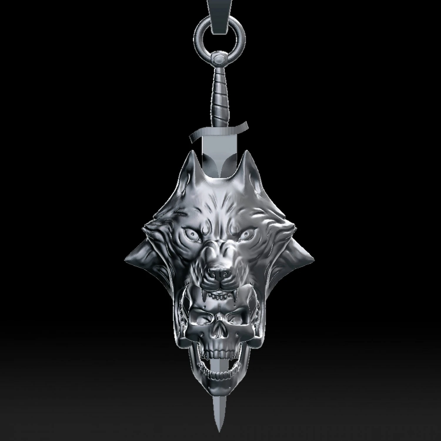 wolf head with human skull pendant 3D Print Model .c4d .max .obj .3ds .fbx .stl .blend