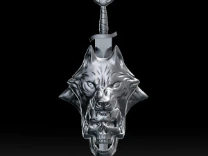 wolf head with human skull pendant 3D Print Model