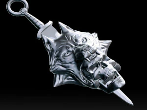 wolf head with human skull pendant 3D Print Model