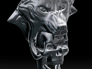wolf head with human skull pendant 3D Print Model