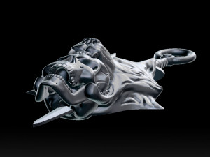 wolf head with human skull pendant Model do druku 3D