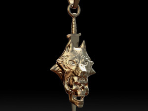 wolf head with human skull pendant Model do druku 3D