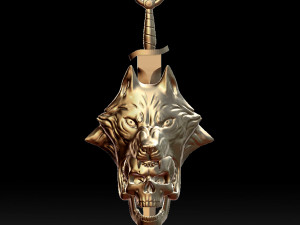 wolf head with human skull pendant Model do druku 3D