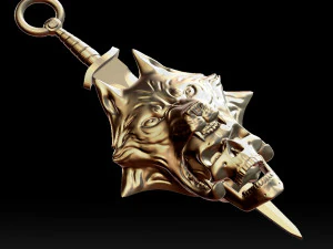 wolf head with human skull pendant 3D Print Model