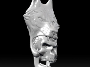 wolf head with human skull wall decoration 3d print model 3Dプリントモデル