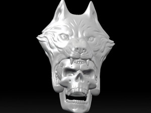 wolf head with human skull wall decoration 3d print model 3Dプリントモデル