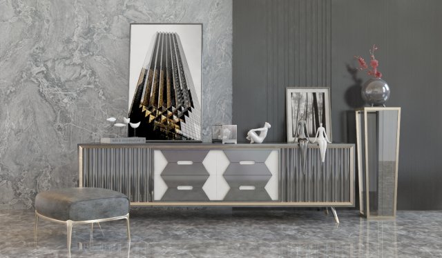 console table with decor 3D Model .c4d .max .obj .3ds .fbx .stl .blend