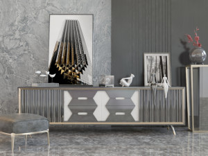 console table with decor 3D 모델