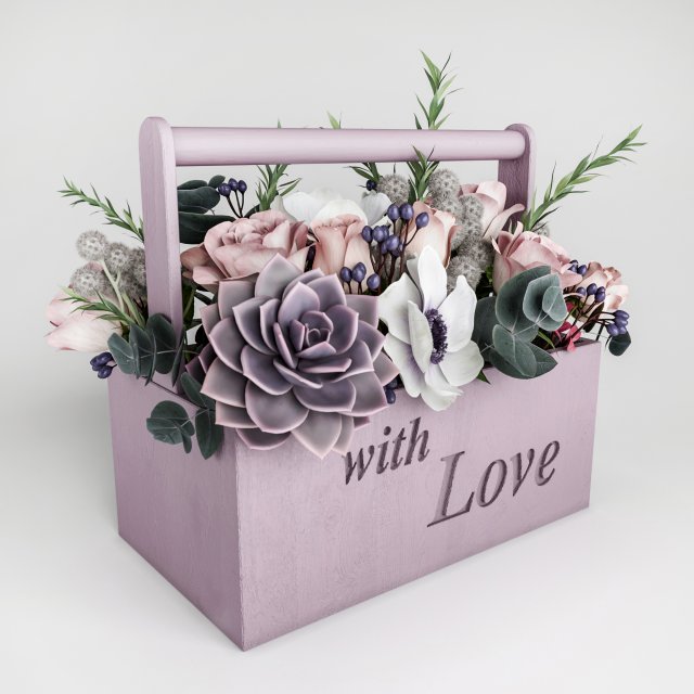 flowers in box 3D Model .c4d .max .obj .3ds .fbx .stl .blend 