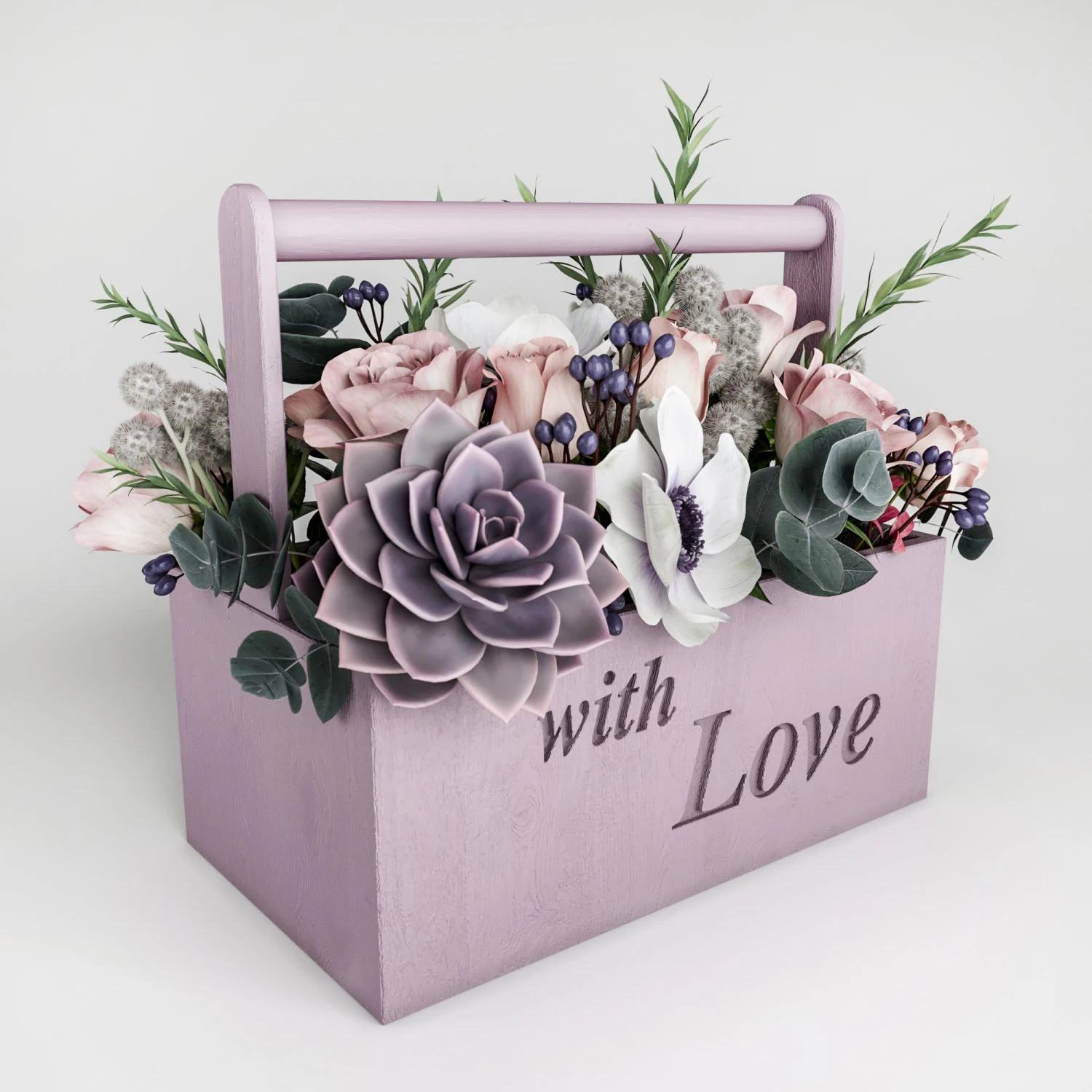 flowers in box 3D Model .c4d .max .obj .3ds .fbx .stl .blend