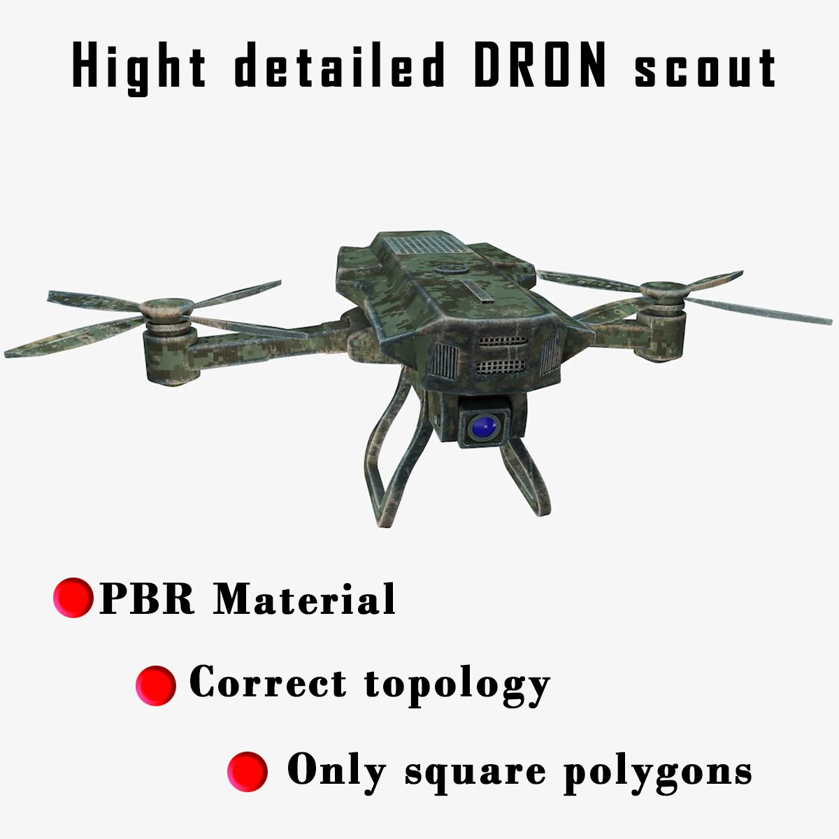 detailed military drone reconnaissance with pbr materials 3D Model .c4d .max .obj .3ds .fbx .stl .blend