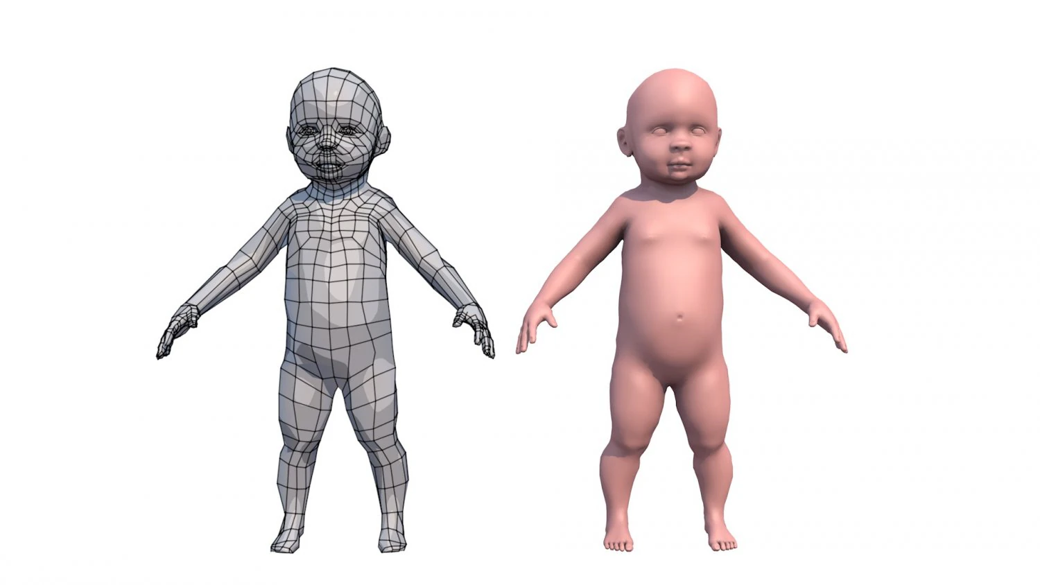 model child with a low and high polygonal grid 3D Model .c4d .max .obj .3ds .fbx .stl .blend 