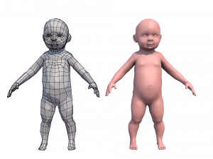 model child with a low and high polygonal grid 3D 모델