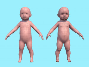 model child with a low and high polygonal grid Modèle 3D