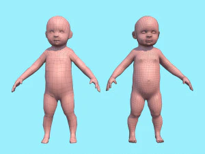 model child with a low and high polygonal grid 3D Model