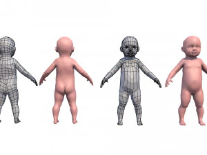model child with a low and high polygonal grid 3D Model
