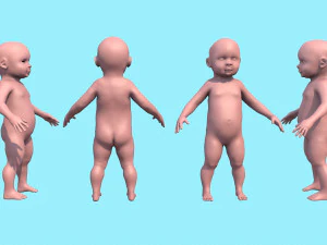 model child with a low and high polygonal grid 3D Model