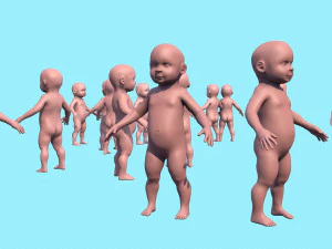 model child with a low and high polygonal grid 3D Model