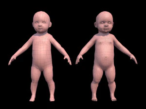 model child with a low and high polygonal grid 3D Model
