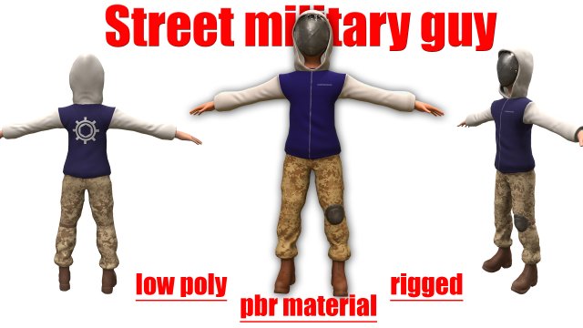 Street military guy - PBR -Rigged- Low poly Modello 3D .c4d .max .obj .3ds .fbx .stl .blend 