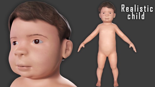 Realistic Child rigged 3D Model .c4d .max .obj .3ds .fbx .stl .blend 