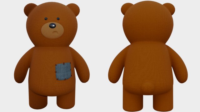 Toy Bear with PBR material Low poly 3D Model .c4d .max .obj .3ds .fbx .stl .blend 