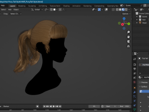 Pony Tail Style Hair II GameReady Hair Model 3D