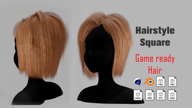 Hairstyle square II Real time hair II Game ready Modello 3D .c4d .max .obj .3ds .fbx .stl .blend 