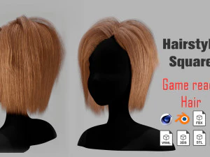 Прическа квадрат II Прическа в реальном времени II Игра готова 3D Модель