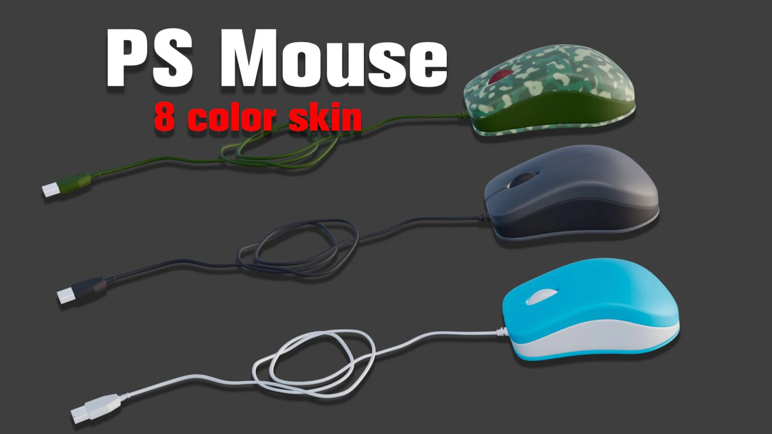 PC Mouse with 8 colored skins 3D Model .c4d .max .obj .3ds .fbx .stl .blend 