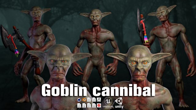 Goblin Cannibal with control rig I Epic skeleton 3D Модель .c4d .max .obj .3ds .fbx .stl .blend 