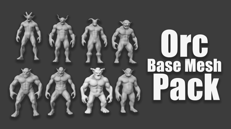 Base Mesh for Sculpting Orcs 8 High-Quality ModelsIdeal for Sculpting 3D Модель .c4d .max .obj .3ds .fbx .stl .blend 