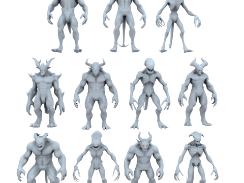 Monster and Demon Base Mesh Kit II 11 Diverse Designs 3D Модель