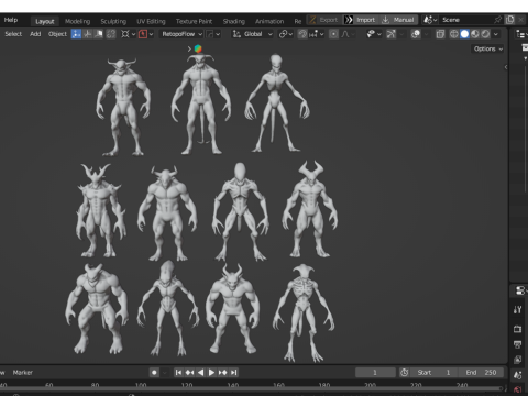 Monster and Demon Base Mesh Kit II 11 Diverse Designs 3D Модель