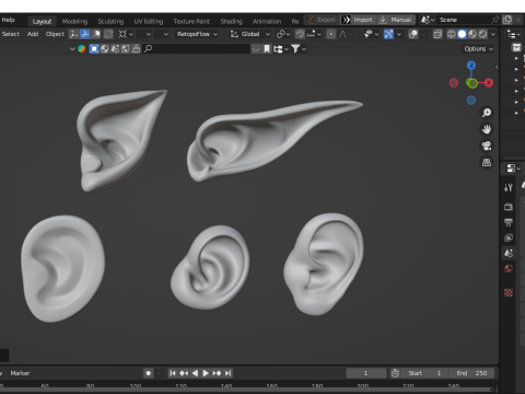 Versatile Ear Base Mesh Pack - 5 Stylized and Realistic Ears 3D Model