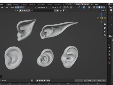 Versatile Ear Base Mesh Pack - 5 Stylized and Realistic Ears 3D Model