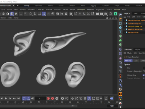 Versatile Ear Base Mesh Pack - 5 Stylized and Realistic Ears 3D Model