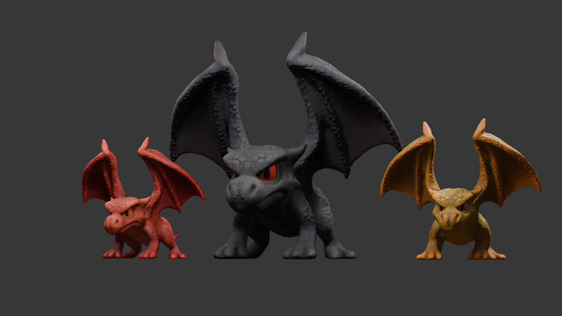 Stylized Dragon Game Ready with 3 Texture Variations 3D Model .c4d .max .obj .3ds .fbx .stl .blend