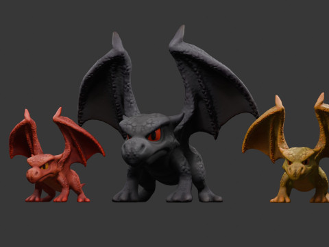 3 बनावट विविधताओं के साथ स्टाइलिश ड्रैगन गेम तैयार 3D मॉडल